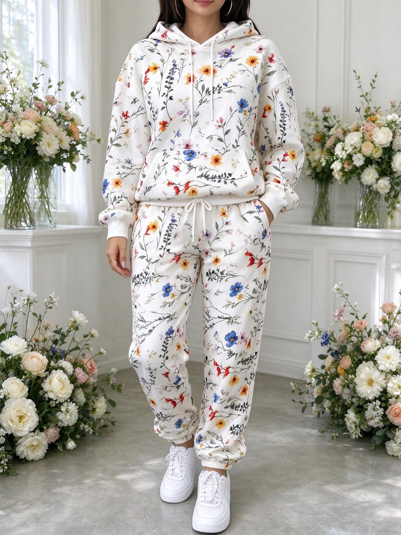 Joggers Pants - Setelan Olahraga Bertudung Motif Bunga Liar